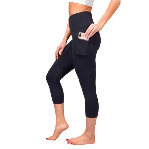 Yogalicious High Waist Squat Proof Yoga Capri Leggings with Side Pockets for Women