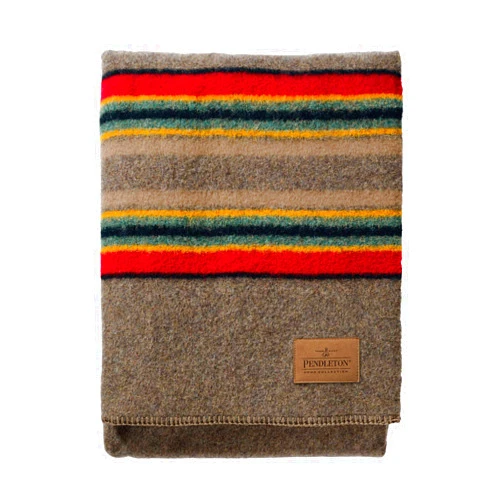 Pendleton Yakima Camp Thick Warm Wool Indoor Outdoor Striped Throw Blanket, Mineral Umber, Twin Size