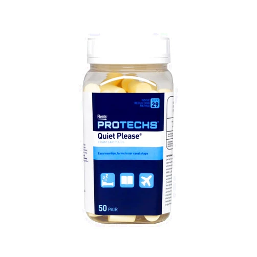 Flents Foam Ear Plugs, 50 Pair for Sleeping, Snoring, Loud Noise, Traveling, Concerts, Construction, & Studying, Contour to Ears, NRR 29, Beige