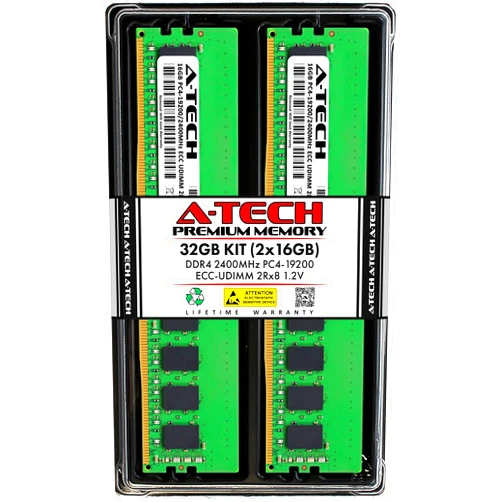A-Tech Server 32GB Kit (2 x 16GB) 2Rx8 PC4-19200 DDR4 2400MHz ECC Unbuffered UDIMM 288-Pin Dual Rank DIMM 1.2V Workstation Server Memory RAM Upgrade Stick Modules (A-Tech Enterprise Series)