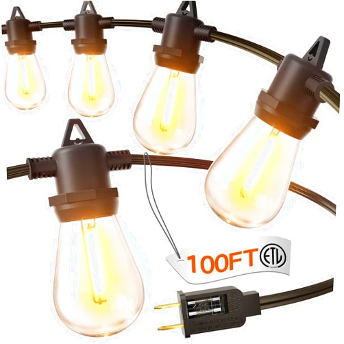 addlon 100FT Outdoor String Lights LED Waterproof Patio Lights with 32 Edison Dimmable Bulbs Shatterproof Hanging Lights for Outside Cafe Bistro Garden Balcony Porch Yard Gazebo Deck 2Packs*50FT