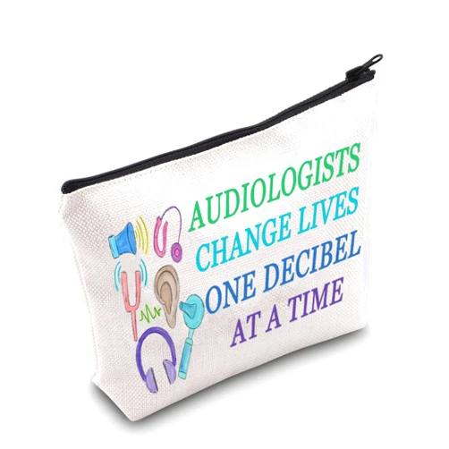 LEVLO LEALO Audiologist Cosmetic Make Up Bag Audiology Gift Audiologists Change Lives One Decibel At A Time Makeup Zipper Pouch Bag For Audiology Student Graduation (Audiologists Change)
