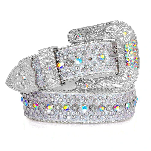 SUOSDEY Men Women Rhinestone Belt Western Cowboy Cowgirl Shine Crystal Diamond Studded Luxury Strap Belts