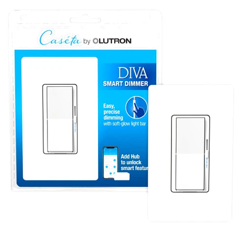 Lutron Caseta Smart Lighting Diva Smart Dimmer Switch w/ Wall Plate for LED Bulbs,, Works w/ Alexa, Apple Homekit, Google Home (Hub Required), 150W Single-Pole/3-Way, DVRFW-6L-WH-A, White