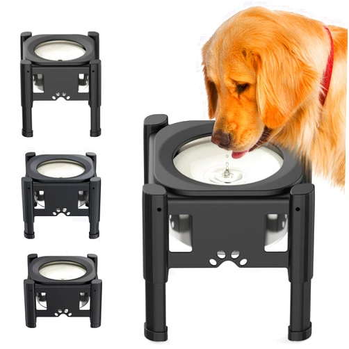 Lewondr Elevated Dog Water Bowl, 80OZ/2.5L No Spill Water Bowl for Dogs 3 Heights Adjustable Raised Dog Water Bowl to Slow Down Drinking Dog Bowl Stand for Medium & Large Dogs, Black