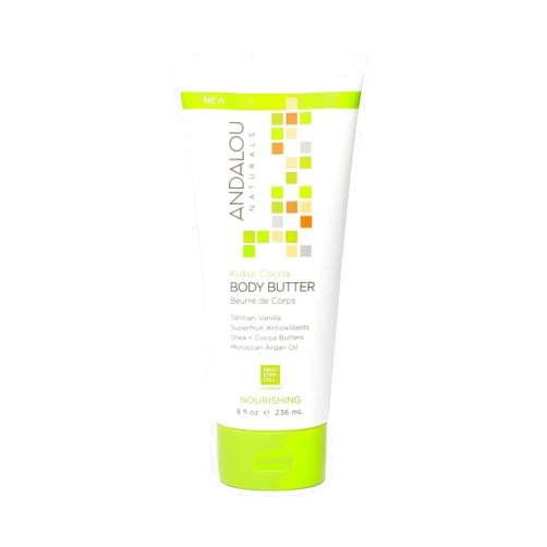 Andalou Naturals Body Butter, Kukui Cocoa Nourishing Body Cream, 8 Oz, Shea Butter, Cocoa Butter & Argan Oil for Dry Skin, Vegan