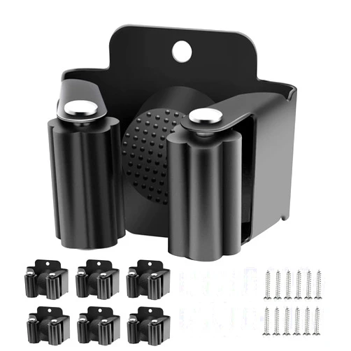 Verdenu 6 Pack Broom Holder Wall Mount, Mop Wall Mount Holder, Stainless Steel Command Broom Holder with Screws, Garden Tool Rack Wall Mount for Kitchen, Home, Bathroom, Garage Storage, Black