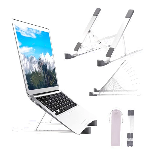 Xnanbol Adjustable Laptop Stand for Desk, Tablet Stand Adjustable Height, Travel Foldable Portable Laptop Stand, Aluminum Computer Stand for Laptop, Office Work From Home Accessories Essentials (Silver)
