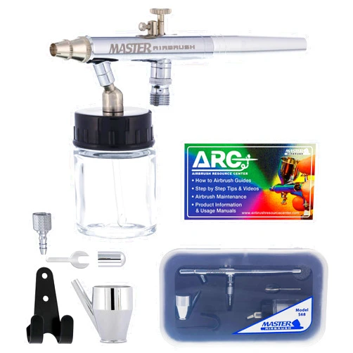 Master Airbrush Master Performance S68 Multi-Purpose Precision Dual-Action Siphon Feed Airbrush, 0.35 mm Tip, 3/4 oz Fluid Bottle, Color Cup - User Friendly Set Kit - How-to-Airbrush Guide - Auto, Art, Hobby, Cake