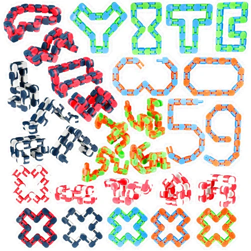 LENDOD 30 Pack Wacky Tracks Snap and Click Fidget Toys Finger Sensory Toys, 24 Links Snake Puzzles for Stress Relief, Party Bag Fillers, Party Supplies