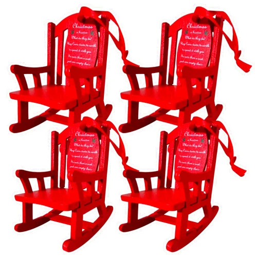 Lawnrden 4PCS Christmas in Heaven Empty Chair with Tag Sign Wooden Mini Red Rocking Chair Hanging Christmas Tree Ornaments for Loss Loved One Remembrance and Sym|Sculptures