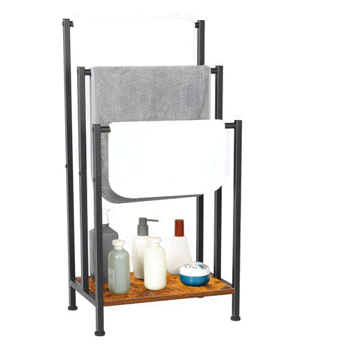 NOVIMANGO Towel Rack Freestanding, Standing Towel Rack for Bathroom, 3 Tier Towel Rack Stand, Freestanding Towel Holder Floor, Metal Towel Bar Stand, Blanket Rack Stand for Bedroom, Rustic Brown