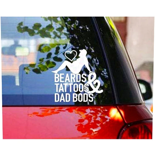 TAMZAM Beards Tattoos and Dad Bods Funny Decal Vinyl Sticker White Cars Trucks Vans SUV Laptops Walls Glass Metal - 5.5 inches