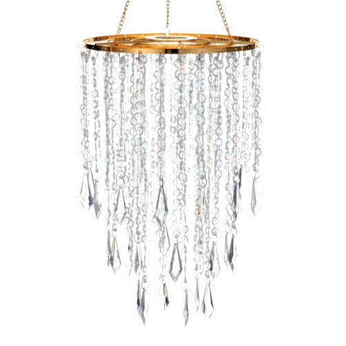 Cioceen Acrylic Chandelier Ceiling Light Shade Beaded Hanging Pendant Lampshade with Gold Frame for Bedroom for Wedding Party H12.9 X W8.7 3 Tiers