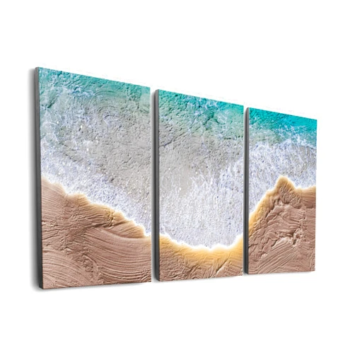 Home & Honor Ocean Canvas Wall Art Abstract Beach Framed Wall Decor Coastal Textured Modern Art Work Paintings Set of 3 Pieces Sand Wave Pictures for Living Room Bedroom Office - 12'' x 16''