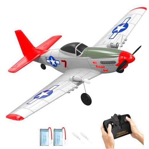 VOLANTEXRC RC Plane Ready to Fly for Beginners, 2.4Ghz 2CH RC Airplane P51 Mustang Toy Gift for Kids & Adults, with Gyro Stabilization System&2 Batteries (762-3)