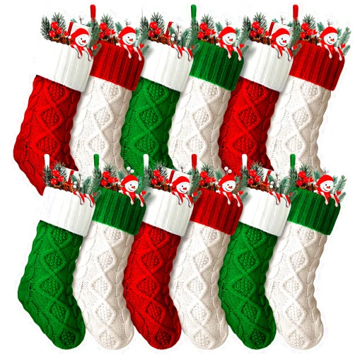 Hungdao 12 Pcs Christmas Stockings Mini Knitted Xmas Stockings Bulk 8.3 Inch Rustic Socks Double Sided Fireplace Hanging Vintage Stockings for Family Christmas Decorations(Assorted Colors)