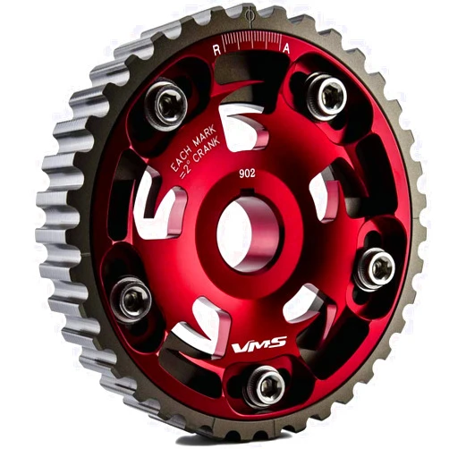 VMS RACING Adjustable Fang CAM GEAR in RED Anodized Machined CNC Billet Aluminum Compatible with Honda Civic D15 D16 1.5L 1.6L SOHC 96-00 1996-2000