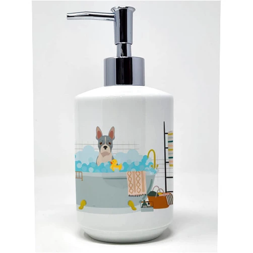 Caroline's Treasures WDK5530SOAP Blue Boston Terrier Ceramic Soap Dispenser Hand Soap Dispenser Pump Bottles for Bathroom Kitchen, Empty Refillable Liquid Soap Container