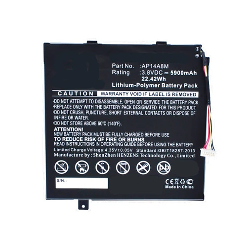 Synergy Digital Tablet Battery, Compatible with Acer Switch 10E Tablet, (Li-Pol, 3.8V, 5900mAh) Ultra High Capacity, Replacement for Acer AP14A4M, AP14A8M, KT.0020G.004 Battery