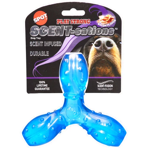 SPOT Play Strong Scent-sations Trident - Scent-Infused, Strong, Durable TPR Rubber, Heavy Duty Dog Toys for Aggressive Chewers up to 45lbs, Perfect for Puppies & Medium Breeds, 6in, Bacon Flavored