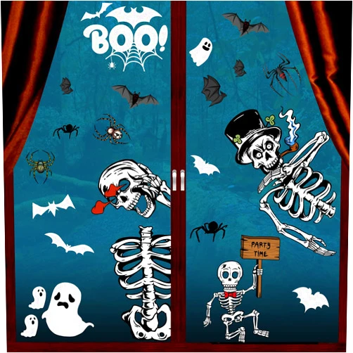 YUHENGLE 80 PCS Halloween Window Clings Halloween Window Stickers Skeleton Ghosts Bats Halloween Decorations for Windows Glass Walls Halloween Decoration Supply