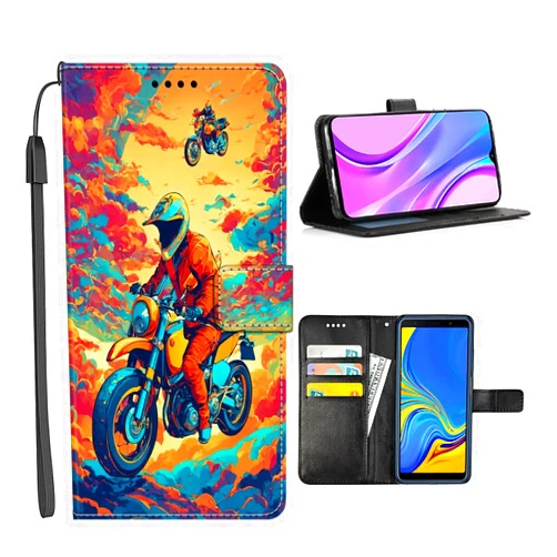 DeweiDirect Wallet Case for Moto E13 E20 E30 E40 E22 E22S E32 E 2020 X30 Pro X40 X40 Pro with Motorcycle-ON-Art cc27，Multifunction Folio Pocket