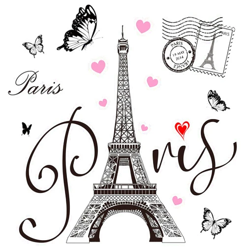 Gueevin 2 Sheets Paris Tower Wall Stickers Eiffel Tower Wall Sticker Decal Removable Paris Tower Wall Decor for Bedroom Living Room Sofa Backdrop TV Wall Romance Decoration