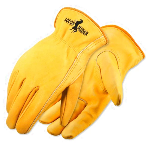 Galeton Rough Rider Premium Leather Driver Gloves With Elastic Back Gold, Medium (25001PR-M)