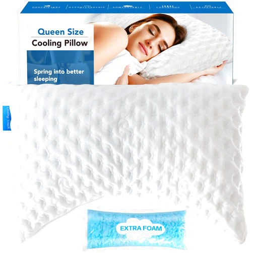 Firebrighting Side Sleeper Pillows for Neck and Shoulder Pain, Adjustable Shredded Memory Foam Bed Pillows for Sleeping, Cooling Curved Pillow with Extra Foam, Queen Size, Hypoallergenic Washable Cover