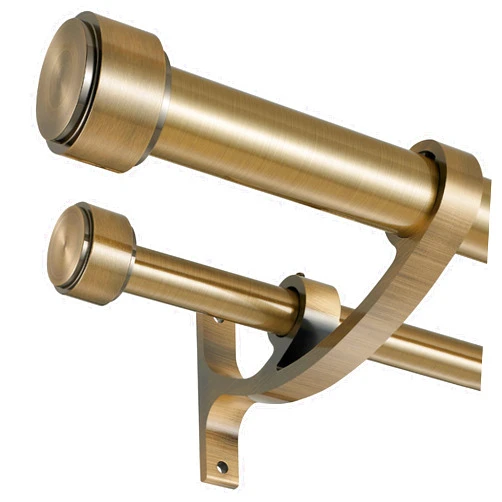 Lwiiom Double Curtain Rods with Aluminum Bouquet Brackets and Finials, Antique Bronze Curtain Rods for Windows 36-72'',1''Front and 5/8''Back Double Drapery Rods for Blackout and Sheer Curtain Panels