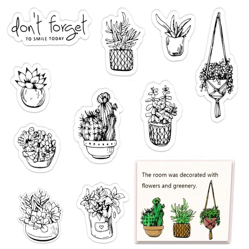 Hying Spring Potted Plants Flower Clear Stamps for Card Making, Words Cactus Succulent Transparent Rubber Stamps for Bullet Journal DIY Scrapbook Decoration Handmade Crafts Notebook