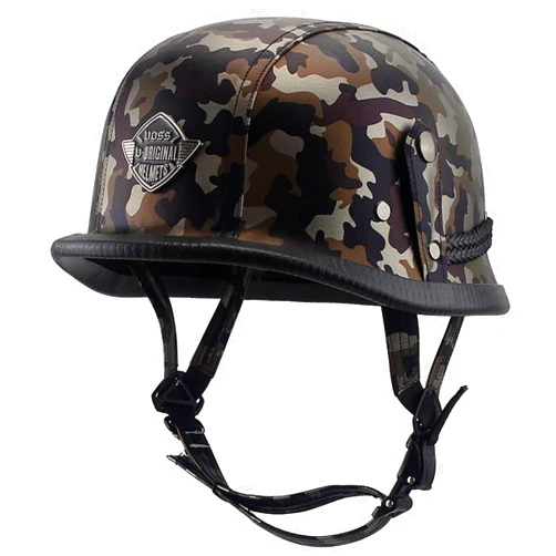 DXDRT German Style Motorcycle Helmet, PU Leather Half Moped Helmet, Retro Vintage Skull Cap Bicycle Scooter Touring Helmet DOT/ECE Approved ATV UTV Open Face Helmet for Men Women, 55-61CM,Black camo