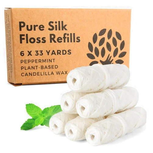 Gaia Guy Silk Dental Floss Refill | Peppermint Natural Silk | 6 spools x 33yds | Compostable, Sustainable & Biodegradable Silk Flossing Thread & Eco-Friendly Packaging