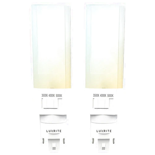 Luxrite Horizontal PL LED CFL Replacement, 11W, Ballast Bypass, Fits G24D G24Q GX24Q, 3 Color Selectable 3500K-5000K, 1450 Lumens, Rotatable, Replace 26W/32W/42W CFL 2 Pin and 4 Pin Base Bulb (2 Pack)