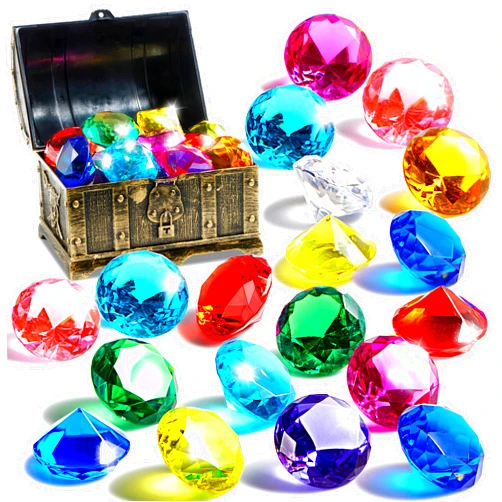 Sloosh Diving Gems Pool Toys, 16 Big Colorful Diamond with Pirate Treasure Chest,Swim Dive Toy for Kids Underwater Gemstone Swimming Training Gift Water Pool Games(Gold)