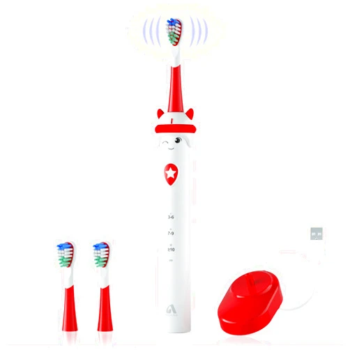 JTF Kids Electric Toothbrush-for Ages 3-12, Rechargeable Electric Toothbrushes, Wireless Fast Charge & Long Battery Lasting for 60 Days,with Smart Timer 3 Modes & 2 Kids Size Brush Heads, Red…