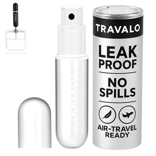 Travalo Classic HD Perfume Atomizer - Leak-Proof and TSA Approved for Air Travel - Reusable, Airtight, Easy-Fill Mini Pump Sprayer - Lightweight, Elegant Design w/Volume Window - Silver 0.17oz