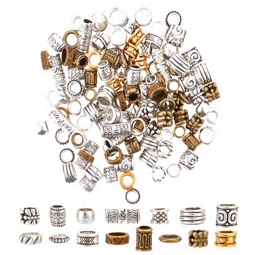 SUNNYCLUE 1 Box 150Pcs Dreadlocks Beads Hair Beads Large Hole Viking Norse Beard Beads Braiding African Hair Bead Tibetan Style European Tube Beaded for Jewelry Making Beading Kit Hair Braids DIY