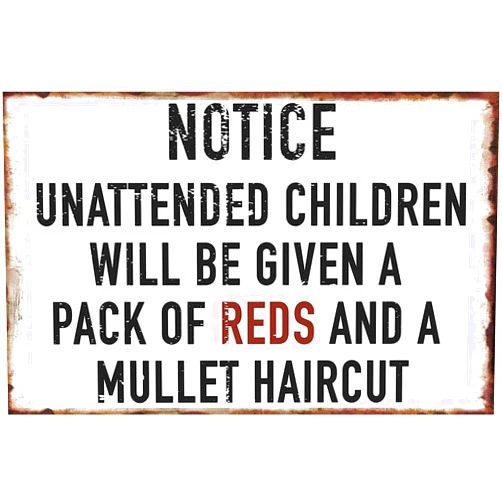 Cuarevw Metal Vintage Tin Sign Decor Unattended Children Will Be Given A Pack of Reds and A Tin Sign Barber Shop Home Decor for Bar Cafe Home Wall Decor 5.5x8 Inch