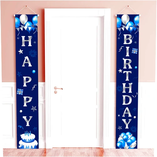 GBAONSTR Happy Birthday Door Banner Decorations,Blue Birthday Porch Sign Banners Party Supplies Front Door Background for Men Women Boys Girls,70.8 x 11.8 Inch