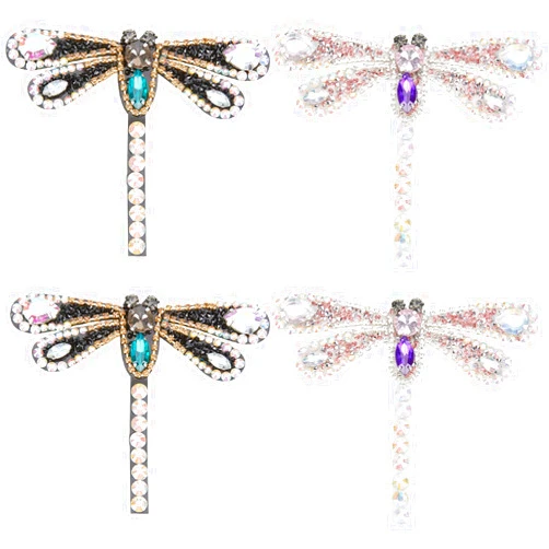 WEBEEDY 4Pcs Rhinestone Dragonfly Beaded Patch Animal Applique Sew on Crystal Patches Sewing Applique for Shoes Bags Jacket Clothes Dress Scarf Decoration DIY Apparel (2 Color),10x8.3cm