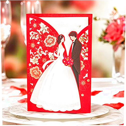 Jofanza 5x7.3 Inch 50pcs Red Laser Cut Wedding Invitations Card with Elegant Bride & Groom Foil Flora Invitation for Wedding Anniversary Marriage Mr Mrs Invites