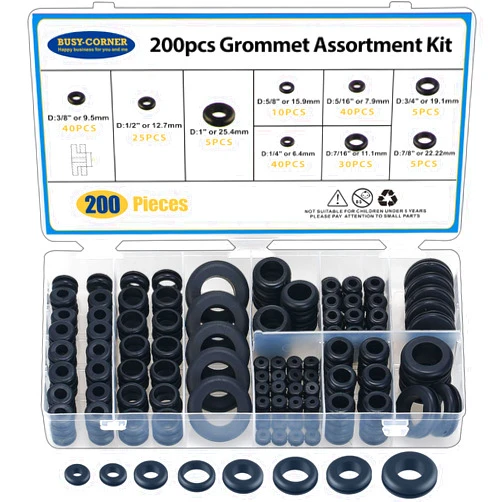 BUSY-CORNER 200 Pieces Hollow Rubber Grommet Firewall Hole Plug Assortment Kit, 1/4