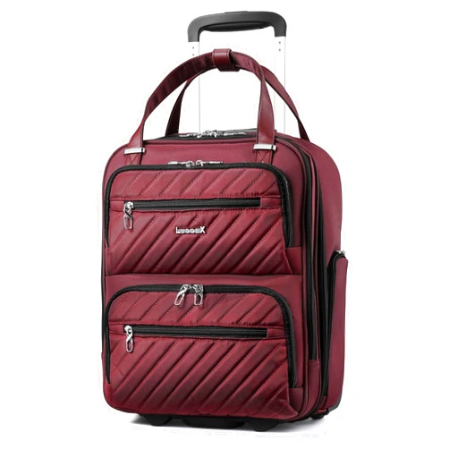 LUGGEX Underseat Carry On Luggage with Wheels, UDK Stylish Lightweight Under Seat Luggage, Soft Sided Personal Item Suitcase for Short Trip (UX-Core, Dark Scarlet, 16 Inch)