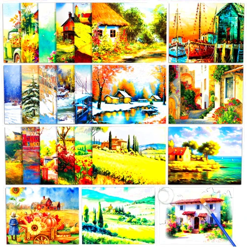 ZOIIWA 48pcs Dementia Products for Elderly Reusable Water Painting Toys Country Life Dementia Activities for Adults Seniors Dementia Water Doodle Coloring Set Painting Brush Drawing Craft Gifts