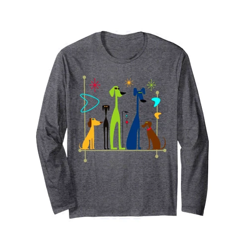Mid Century Modern Dog Art Retro Mid-Century Modern Dogs 50s 60s Style Long Sleeve T-Shirt