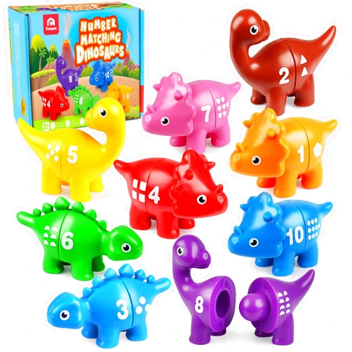Coogam Numbers Matching Game 10PCS, 123 Counting Dinosaur Toys, Educational Preschool Montessori Fine Motor Skill Mathematics Learning Toys for 2 3 4 Years Old