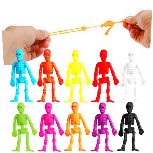 WIQEDOHA 100 PCS Halloween Stretchy Skeleton Toys, Squishy Stretchy Skull Toys Classroom Prizes for Student Rewards, Happy Halloween Goody Bag Fillers, Halloween Sticky Toys for Kids, Boys & Girls