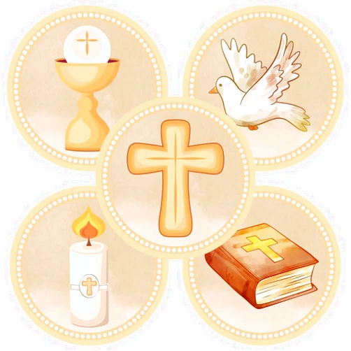 Adore By Nat First Holy Communion Stickers by Adore By Nat - Watercolor Christian Religious Labels for First Communion Party Favors, Envelope Seals & Gifts - Set of 50 (Beige/Neutral)